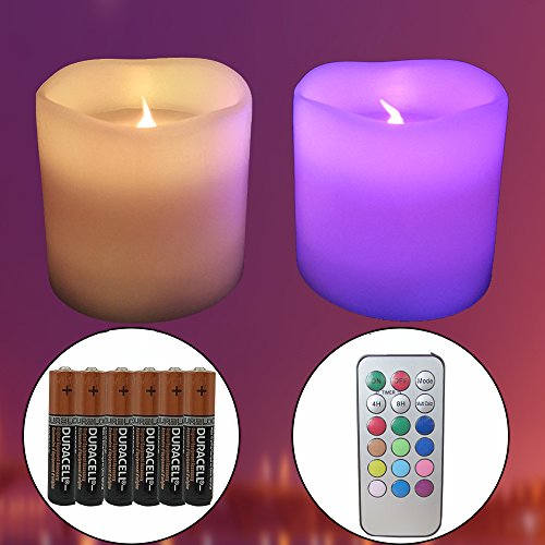 ã€Timer 6 AAA Batteries IncludedMulti-coloredã€‘LED Real Wax Flameless Candles Battery Powered Candles with Remote Control and Timer for Weddings Funerals Souvenirs Party33 Inches 2 Pack